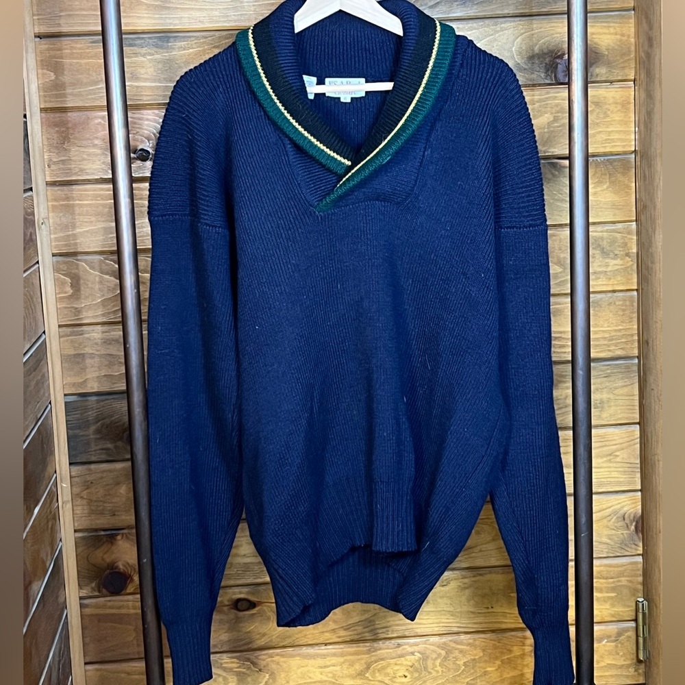 Vintage J.S.A. Bank Clothiers Wool | Shawl Collar Sweater XL | Navy Blue